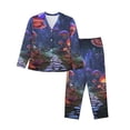 thumbnail image 1 of Picia Jungle Path Glowing Mushrooms Pattern Women’s Long-Sleeve Sleepwear Set - Soft 2-Piece Loungewear with Pockets, Comfy PJs for Relaxing Nights-Large, 1 of 7