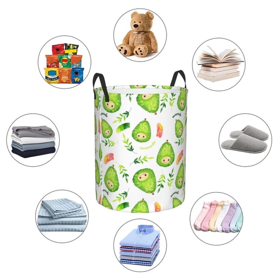 Picia Kawaii Avocado Large Laundry Basket, Waterproof, Freestanding Laundry Hamper, Collapsible Tall Clothes Hamper with Extended Handles-Medium