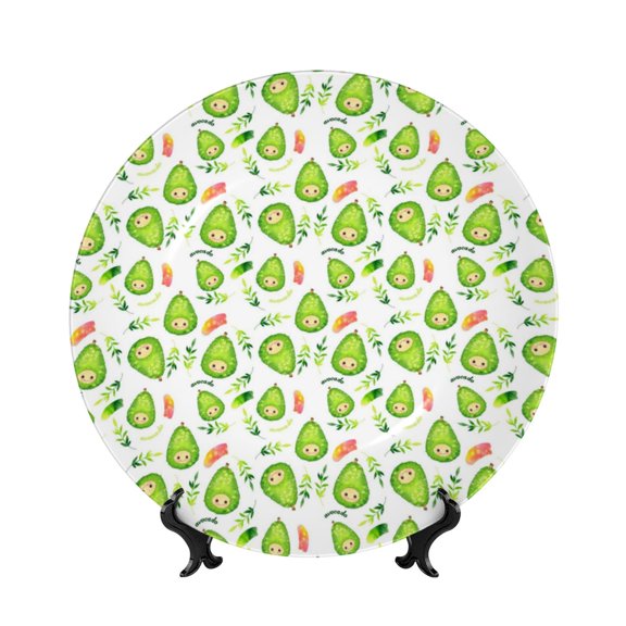 Picia Kawaii Avocado Pattern Bone China Decorative Plate – Wall Decor with Stand and Adhesive, Elegant Ornament for Living Room, Office, or Entryway-6in