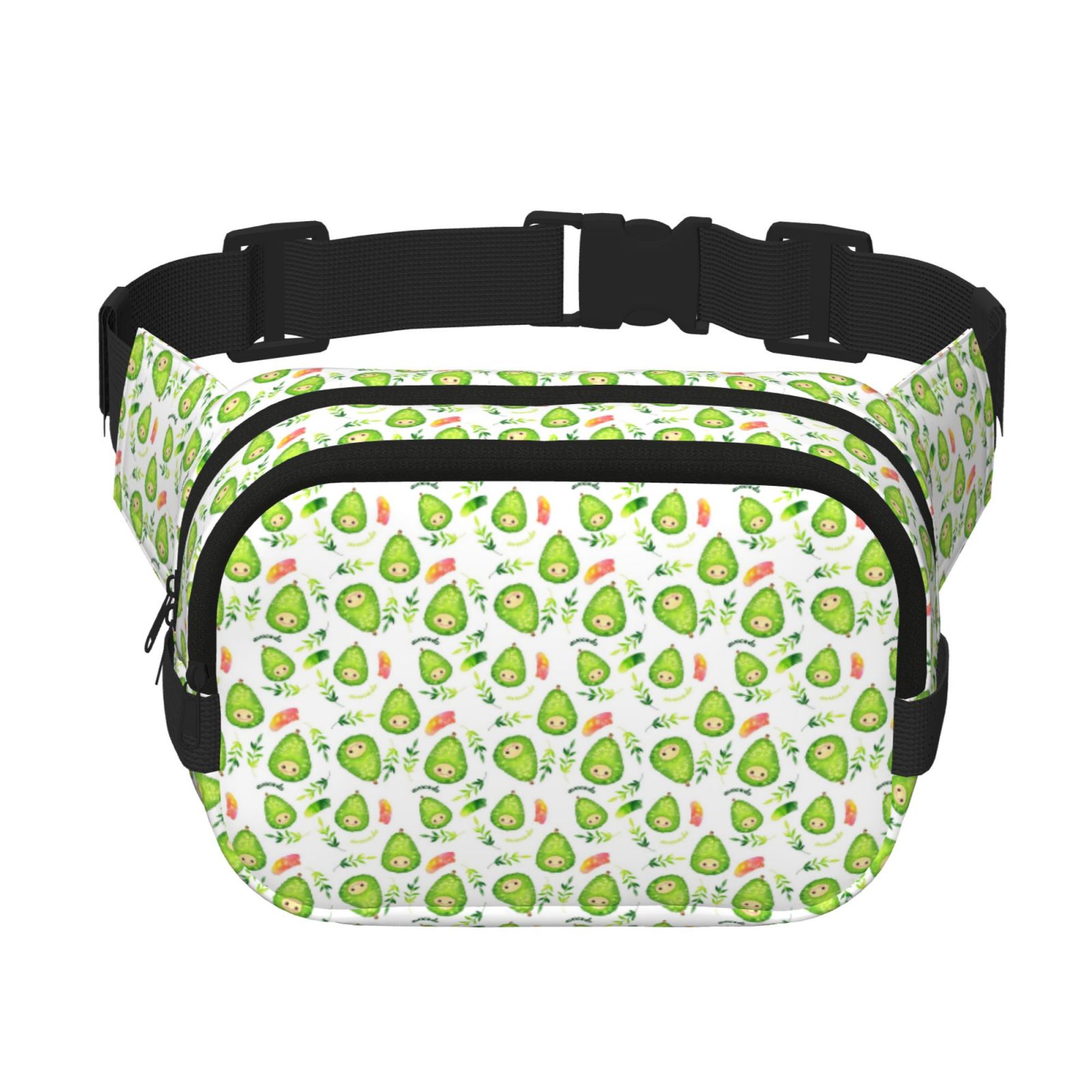 Picia Kawaii Avocado Print Square Double-Layer Waist Bag Mini Adjustable Waist Belt Bag Exercise Running Travel Hiking