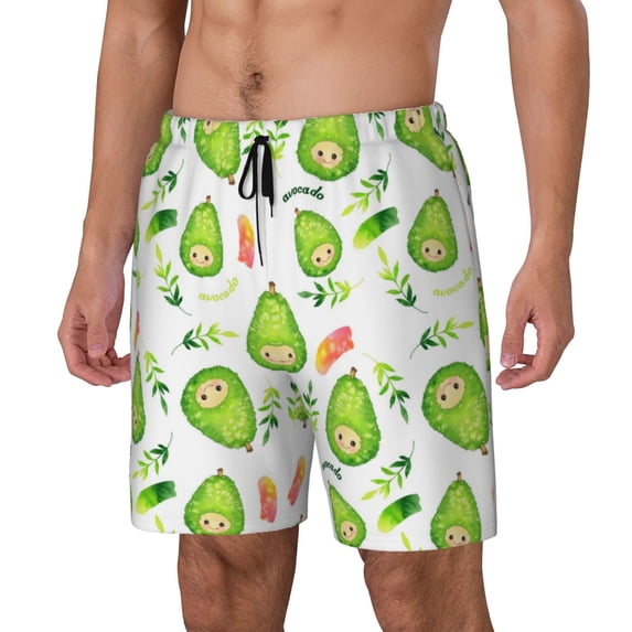 Picia Kawaii Avocado pattern Mens Swim Trunks with Compression Liner Stretch Beach Shorts Quick Dry with Zipper Pockets No-Chafing Board Shorts-Small