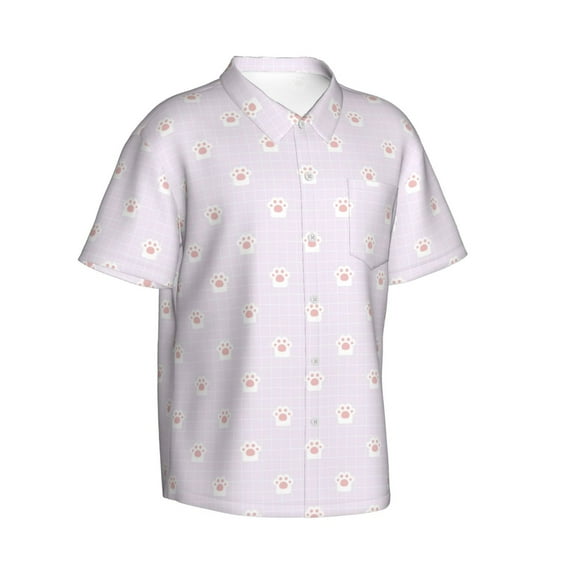 Picia Kawaii Cat Paw Gentle Cotton Regular Fit Short Sleeve Casual Hawaiian Shirt for Men-Medium