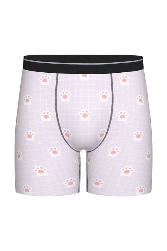 Kawaii Cat Paw Pattern Men's Athletic Long Leg Briefs , Performance Stretch Underwear,Moisture-Wicking