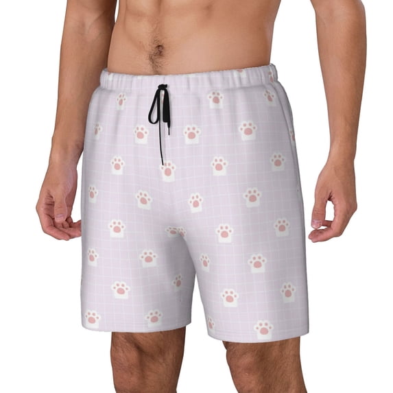 Picia Kawaii Cat Paw pattern Mens Swim Trunks with Compression Liner Stretch Beach Shorts Quick Dry with Zipper Pockets No-Chafing Board Shorts-Small