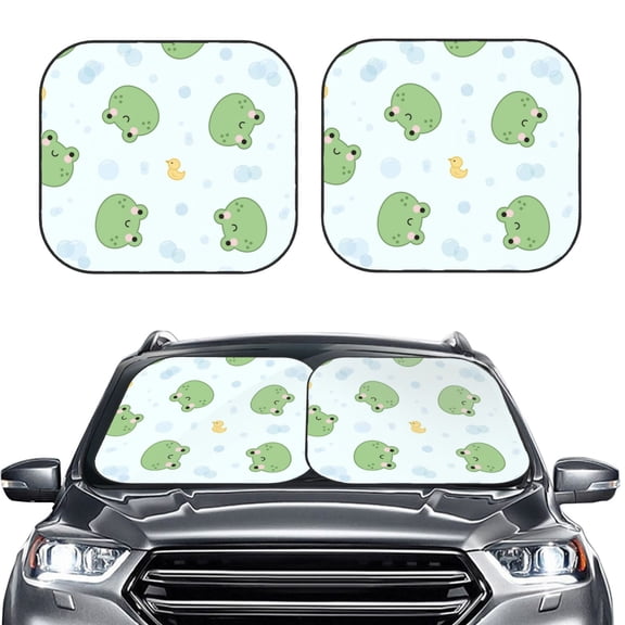 Picia Kawaii Frogs 2 Piece Car Windshield Sun Shade Foldable | Foldable Sun Shield for Front Window Blocks UV Rays and Keeps Your Vehicle Cool-Large