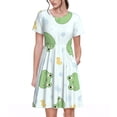 thumbnail image 1 of Picia Kawaii Frogs Pattern Women's Short Sleeve Summer Dress Pleated Loose Swing Knee Length Short Sleeve Swing Dresses, 1 of 6