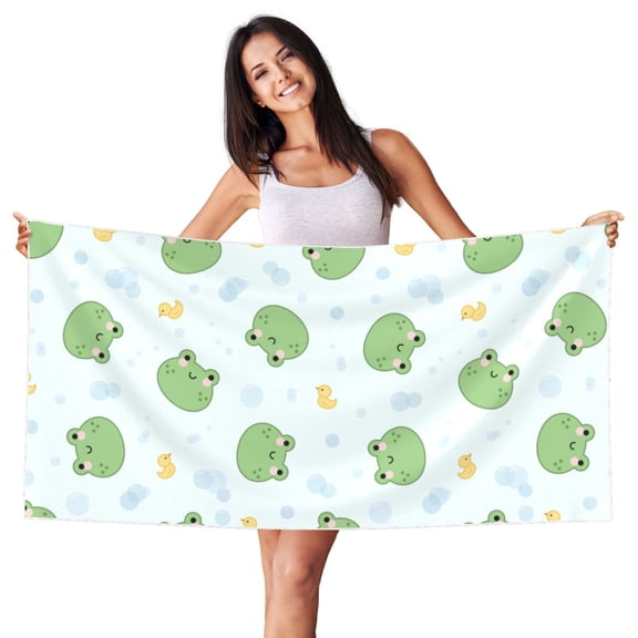 Picia Kawaii Frogs Print Silver Fox Velvet Beach Towel,Quick-Dry Beach Towel,Lightweight Travel Towel,Portable Beach Towels