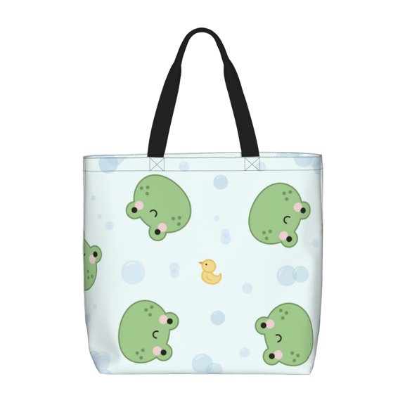 Picia Kawaii Frogs for Tote Bag for Women with Zipper, Gym Tote with Compartments, Laptop Work Tote Nurse Dance Yoga Bag for Sport, Travel