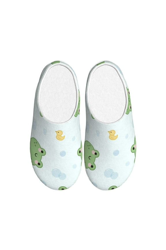 Kawaii Frogs for Women's Lamb-hug Comfy Fleece House Slippers Memory Foam, Slip-on House Shoes Indoor Outdoor-39/40