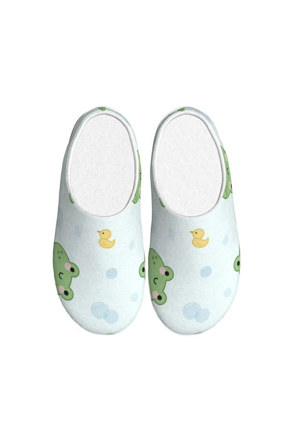 Kawaii Frogs for Women's Lamb-hug Comfy Fleece House Slippers Memory Foam, Slip-on House Shoes Indoor Outdoor-40/41