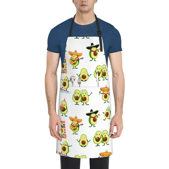 Picia Kawaii Mexican Avocado Waterproof Apron for Unisex Adult - Adjustable Bib Apron with Pockets, Ideal for Cooking, Gardening, Painting, and Household Chores