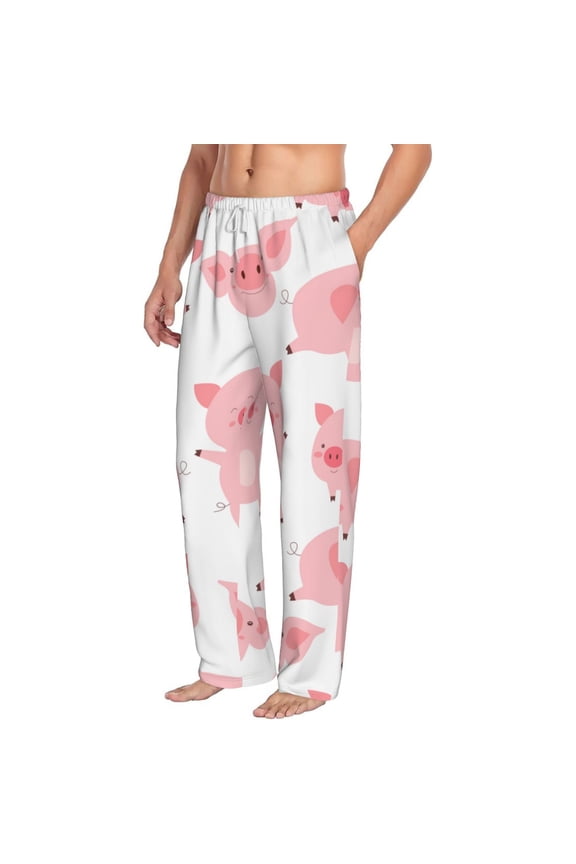 Kawaii Pigs Mens Soft Woven Cotton Elastic Waistband Sleep Pajama Pant Lounge Sleep Pant With Pockets And Drawstring-Small