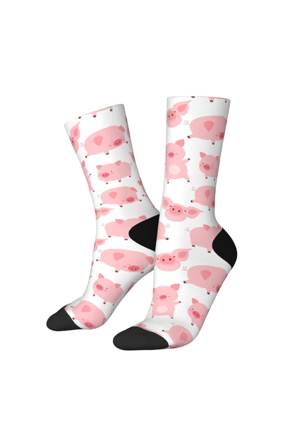 Kawaii Pigs Print Athletic Socks for Men & Women – Cushioned Moisture-Wicking Crew Socks for Sports, Running, and Training, Soft & Breathable Size 5-11
