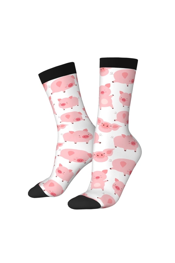Kawaii Pigs Print Athletic Socks for Men & Women – Cushioned Moisture-Wicking Crew Socks for Sports, Running, and Training, Soft & Breathable Size 5-11
