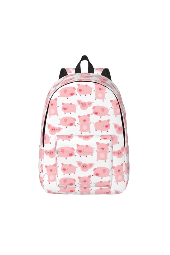 Kawaii Pigs Printed Canvas Daypack - Stylish and Durable Vintage Compact Backpack - Class, Work, Travel, or Laptop Bookbag,Organized Compartments-Medium