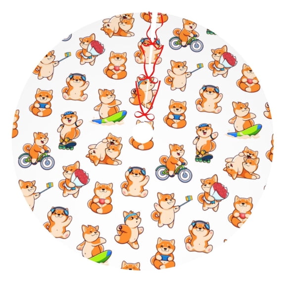 Picia Kawaii Shiba Dog Print Christmas Tree Skirt , Christmas Tree Skirt Ornaments for Merry Christmas Holiday Party Decorations Indoor Outdoor-48"