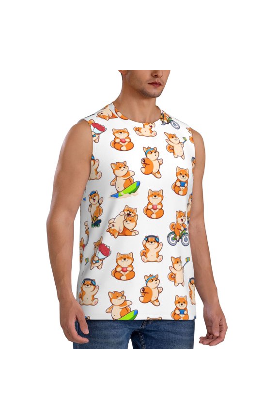 Kawaii Shiba Dog mens Cotton Tank Undershirts , Moisture-wicking Ribbed Tanks, Lightweight Cotton Tank Undershirts-Small
