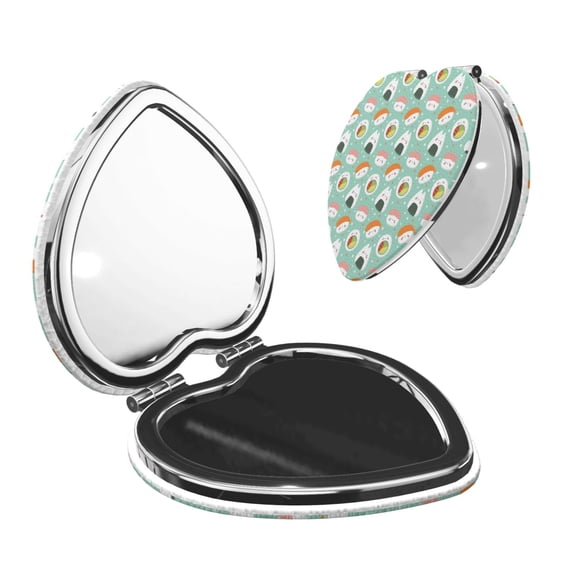 Picia Kawaii Sushi for Compact Vanity Mirror , Travel Makeup Mirror , Portable Magnifying Cosmetic Mirror for Daily, Work, Business-Heart Shape