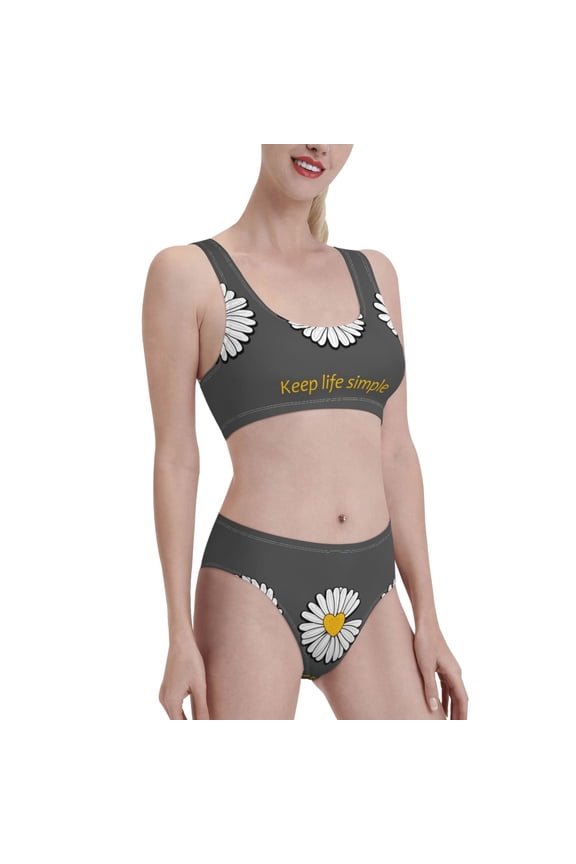 Keep Life Simple Daisy Flower Women's High Waisted Bikini Scoop Neck Swimsuit Two Pieces Bathing Suit-Medium