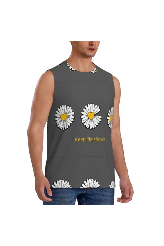 Keep Life Simple Daisy Flower mens Cotton Tank Undershirts , Moisture-wicking Ribbed Tanks, Lightweight Cotton Tank Undershirts-Medium