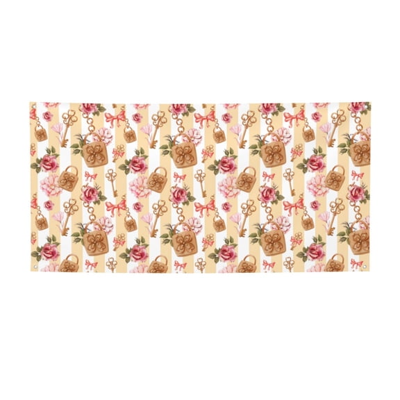 Picia Key Lock And Flowers Pattern Party Banner, Festive Decoration, Holiday Banner, Celebration Decor, Event Banner, Reusable Party Banner-Medium