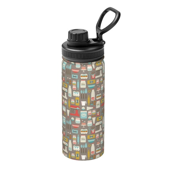 Picia Kitchen Food Pattern Water Bottle 18 oz Stainless Steel Insulated Bottles With Handle Leak Proof Gym Sport Water Jug BPA-free insulated kettle For Men Women Adults