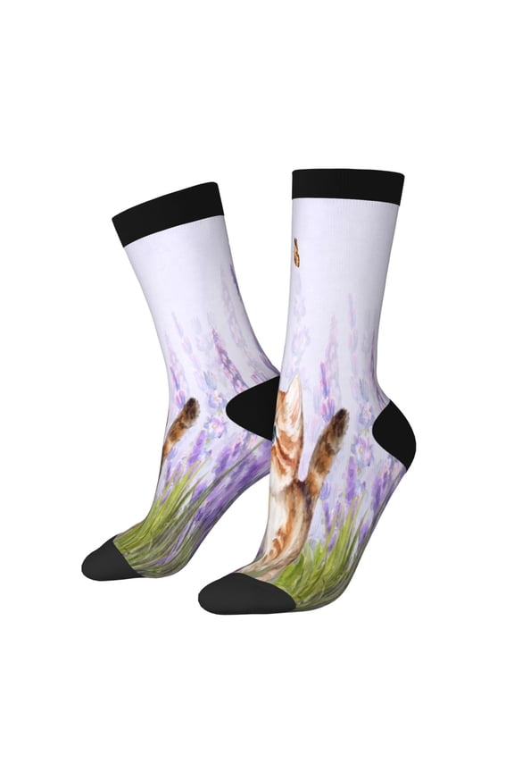 Kitten and butterfly Print Athletic Socks for Men & Women – Cushioned Moisture-Wicking Crew Socks for Sports, Running, and Training, Soft & Breathable Size 5-11