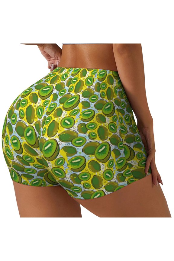 Kiwi Fruits Summer Printed Workout Shorts for Women Seamless Scrunch Butt Lifting High Waisted Yoga Gym Booty Running Moisture-wicking Short Pants-Medium