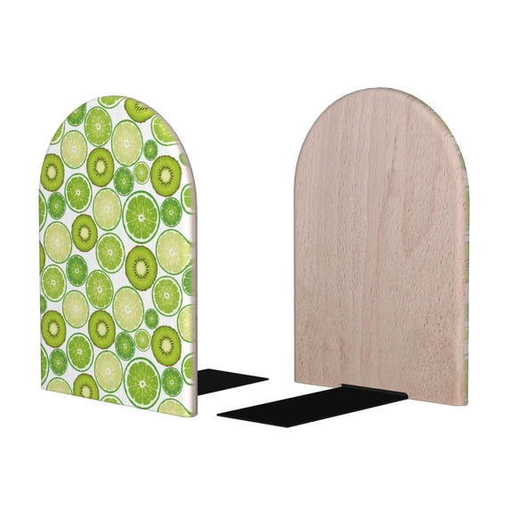 Picia Kiwi Lemon Pattern Wood Bookends for Shelves,Non-slip Bookends, Heavy Duty Wooden Bookend Support,1 Pair