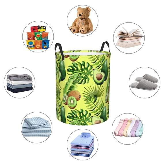 Picia Kiwi and Avocado Large Laundry Basket, Waterproof, Freestanding Laundry Hamper, Collapsible Tall Clothes Hamper with Extended Handles-Small