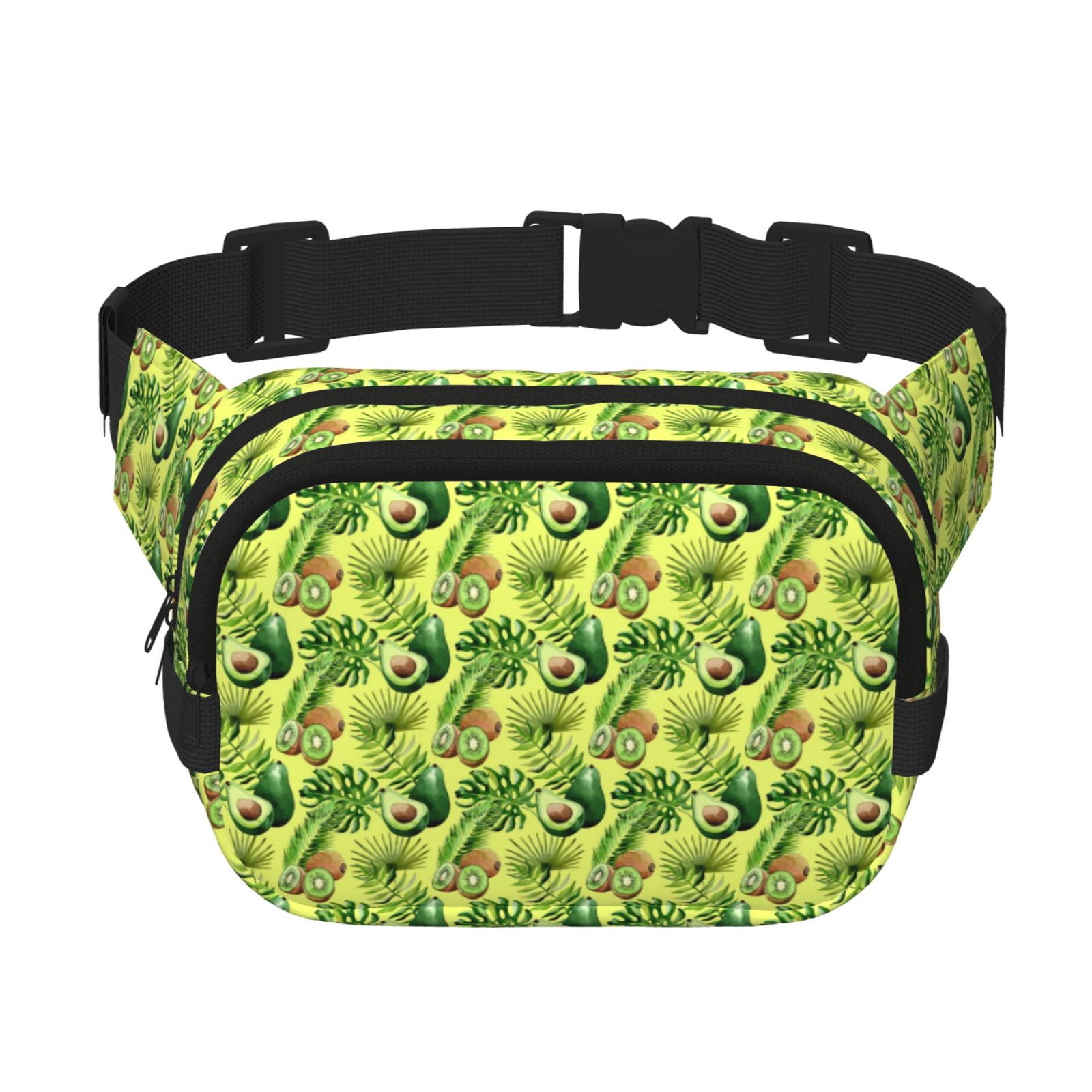 Picia Kiwi and Avocado Print Square Double-Layer Waist Bag Mini Adjustable Waist Belt Bag Exercise Running Travel Hiking