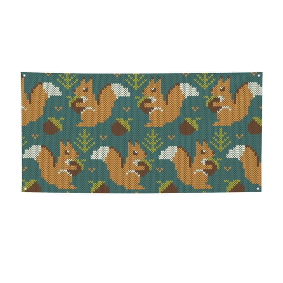 Picia Knitted Woodland Squirrel Pattern Party Banner, Festive Decoration, Holiday Banner, Celebration Decor, Event Banner, Reusable Party Banner-Small