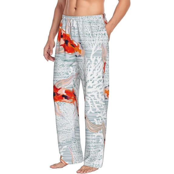 Picia Koi Fish Corals,Spring Summer Mens Soft Woven Cotton Elastic Waistband Sleep Pajama Pant Lounge Sleep Pant With Pockets And Drawstring-XX-Large