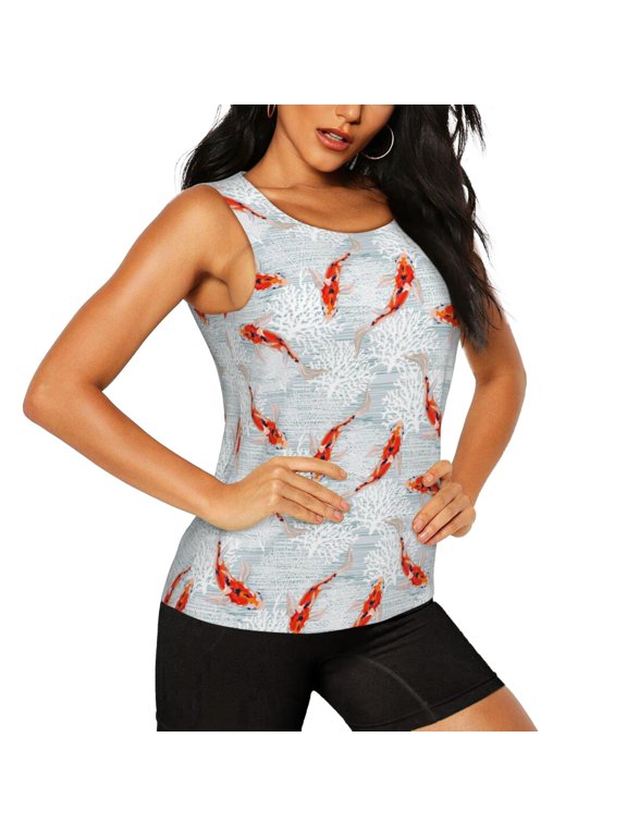 Koi Fish Corals,Spring Summer Pattern Women's Workout Tank Top,Breathable Activewear,Slim Fit Athletic Top,Versatile Workout Moisture-wicking top-Medium