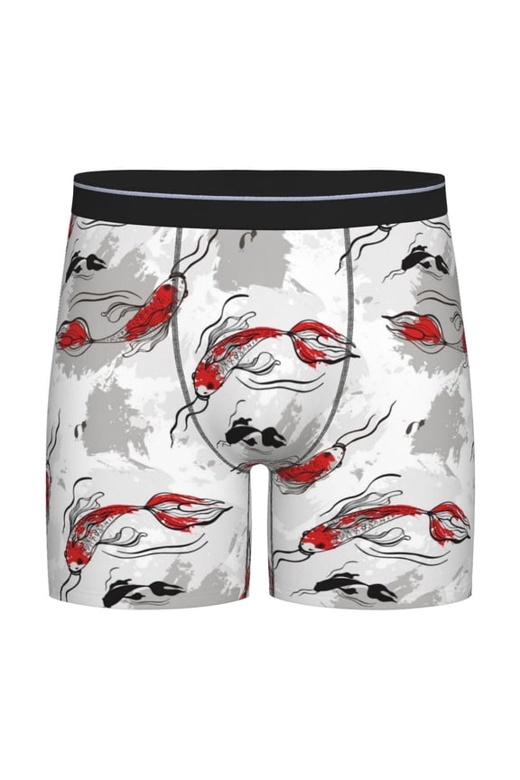 Koi Fish Pattern Men's Athletic Long Leg Briefs , Performance Stretch Underwear,Moisture-Wicking