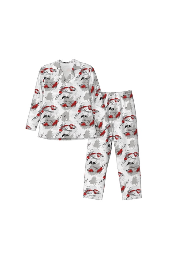 Koi Fish Pattern Men’s Long-Sleeve Sleepwear Set - Soft 2-Piece Loungewear with Pockets, Comfy PJs for Relaxing Nights-Small