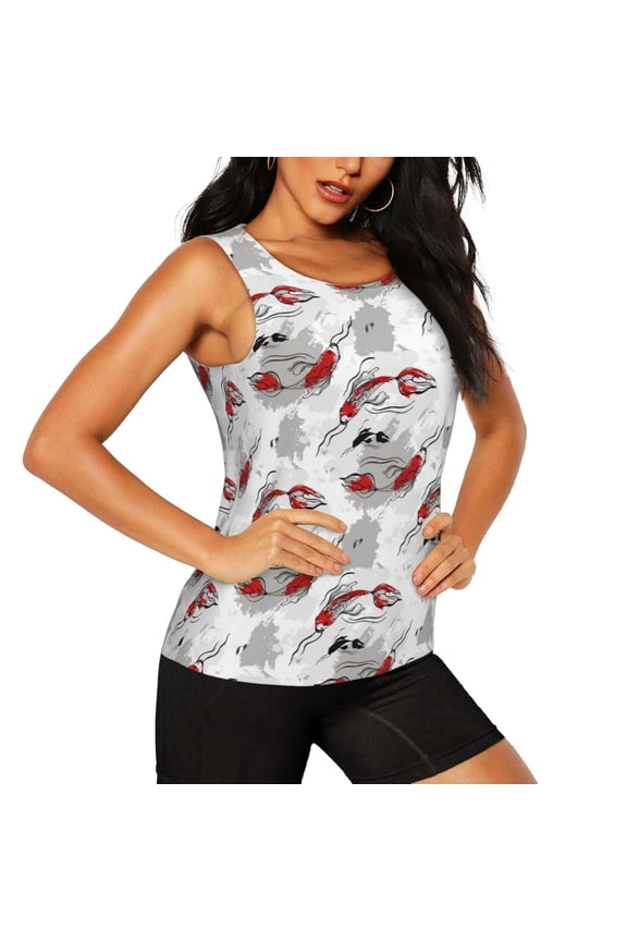Koi Fish Pattern Women's Workout Tank Top,Breathable Activewear,Slim Fit Athletic Top,Versatile Workout Moisture-wicking top-XX-Large