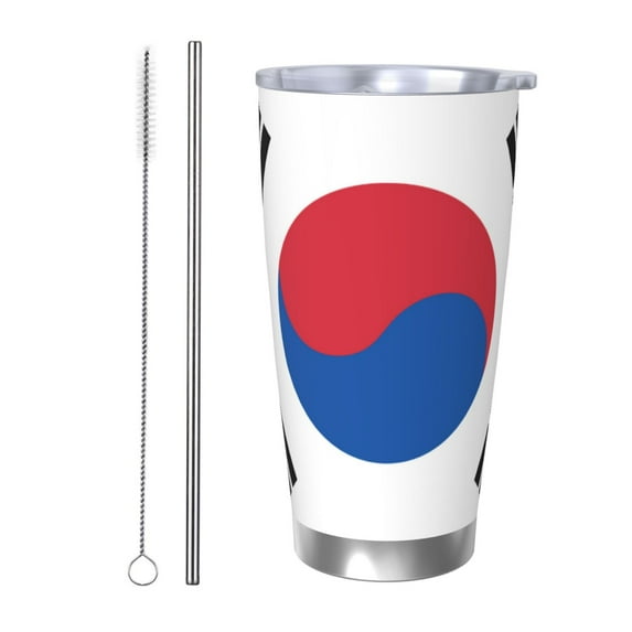 Picia Korea Pattern 20 oz Tumbler Stainless Steel Vacuum Insulated Coffee Ice Cup Double Wall Travel Flask Dual Lid Water Bottle, Eco-friendly Car Cup