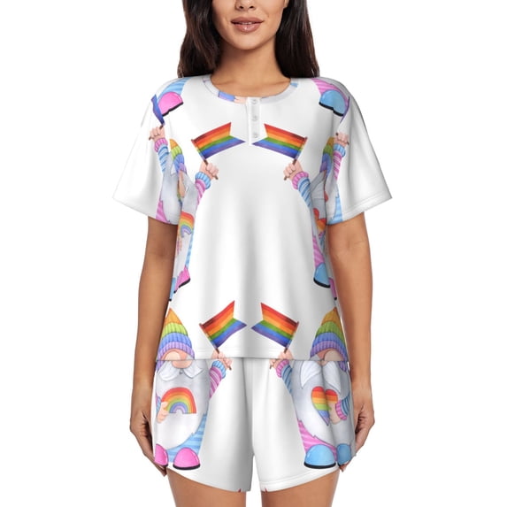 Picia LGBT Gnomes Pajamas Sets for Women Soft Short-Sleeved Pjs with Lounge Shorts Two Piece Sleepwear-X-Large