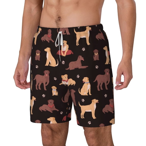 Picia Labrador Retriever Dog pattern Mens Swim Trunks with Compression Liner Stretch Beach Shorts Quick Dry with Zipper Pockets No-Chafing Board Shorts-Medium