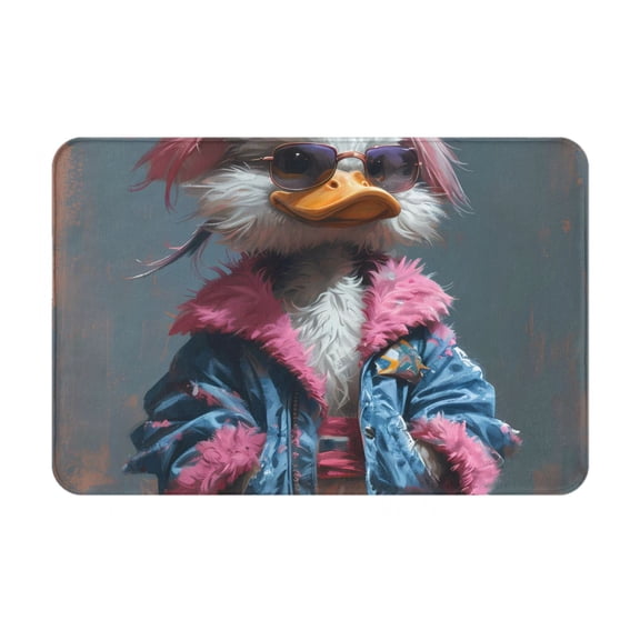 Picia Lady Duck Pattern Flannel Doormat  16x24 Inch Non-Slip Indoor Mat, Absorbent & Quick-Dry Rug for Entryway, Bathroom, Kitchen, and Bedroom, Machine Washable