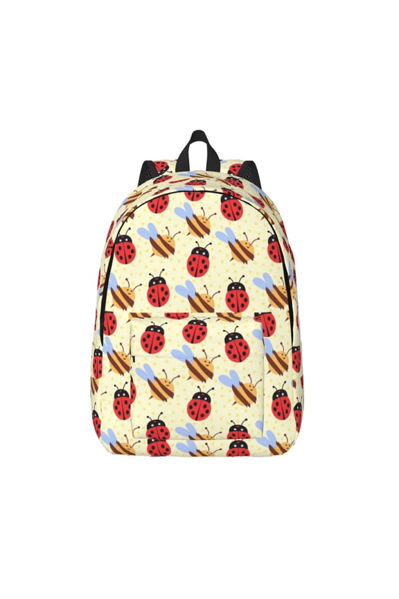 Ladybug And Bee Printed Canvas Daypack - Stylish and Durable Vintage Compact Backpack - Class, Work, Travel, or Laptop Bookbag,Organized Compartments-Medium