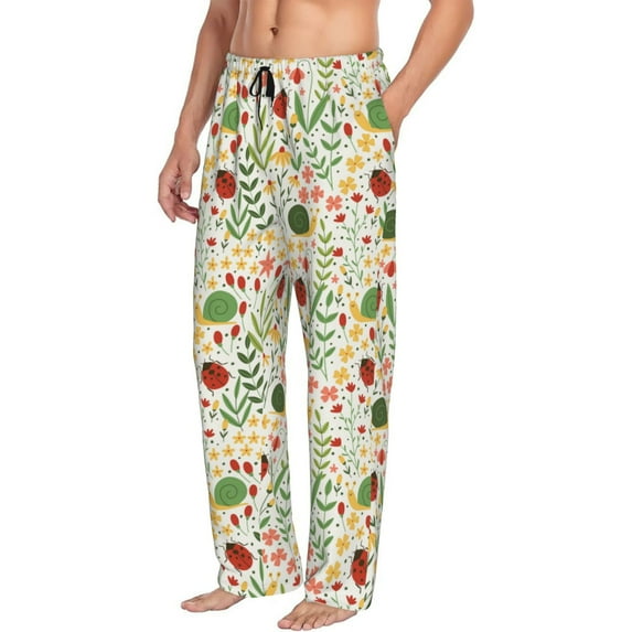 Picia Ladybug And Wild Flowers Mens Soft Woven Cotton Elastic Waistband Sleep Pajama Pant Lounge Sleep Pant With Pockets And Drawstring-Small