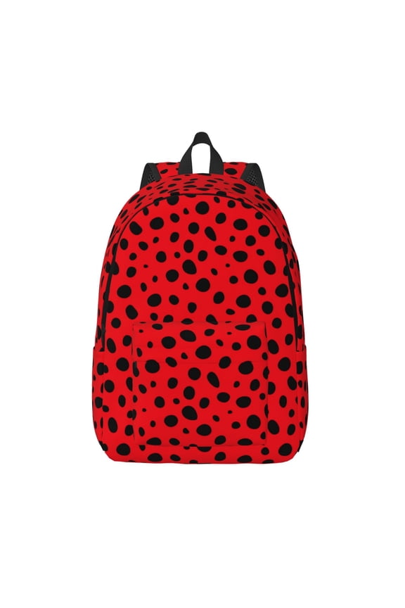 Ladybug Dotted Printed Canvas Daypack - Stylish and Durable Vintage Compact Backpack - Class, Work, Travel, or Laptop Bookbag,Organized Compartments-Medium