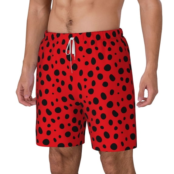 Picia Ladybug Dotted pattern Mens Swim Trunks with Compression Liner Stretch Beach Shorts Quick Dry with Zipper Pockets No-Chafing Board Shorts-3X-Large