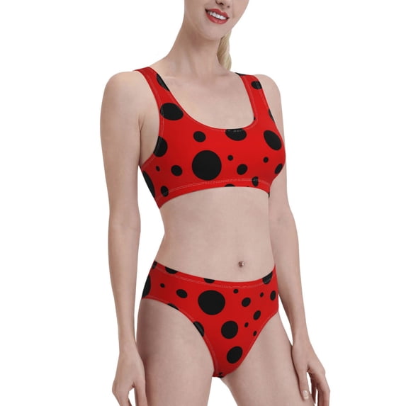 Picia Ladybug Pattern Women's High Waisted Bikini Scoop Neck Swimsuit Two Pieces Bathing Suit-