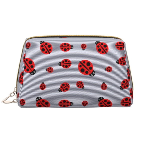 Picia Ladybug Print Leather Makeup Bag Make Up Bag Travel Toiletry Bag for Her Girlfriend Teacher Teen Girl Gifts