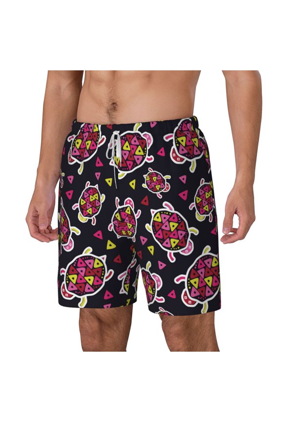 Ladybug pattern Mens Swim Trunks with Compression Liner Stretch Beach Shorts Quick Dry with Zipper Pockets No-Chafing Board Shorts-Small