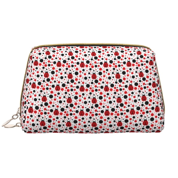 Picia Ladybugs 2 Print Leather Makeup Bag Make Up Bag Travel Toiletry Bag for Her Girlfriend Teacher Teen Girl Gifts