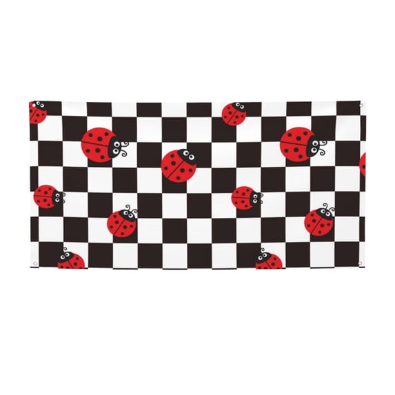 Picia Ladybugs Of Black And White Checkers Pattern Party Banner, Festive Decoration, Holiday Banner, Celebration Decor, Event Banner, Reusable Party Banner-Small